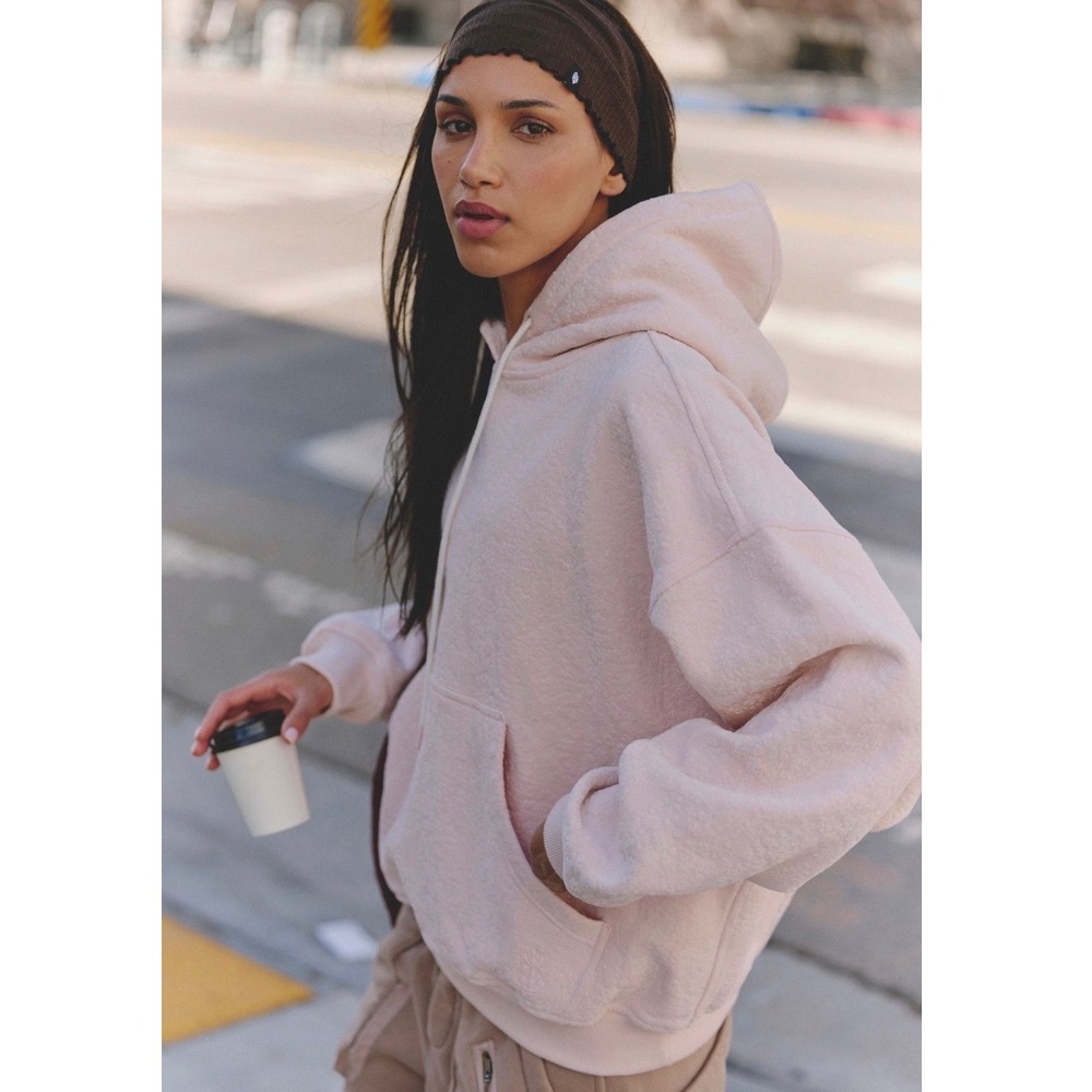 Free People Final Call Flocked Velvet Hoodie Pink SOLD OUT Size Med NWT